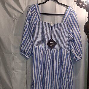 Blue and White Stripped Ava and Viv Dress Size 5X NEW